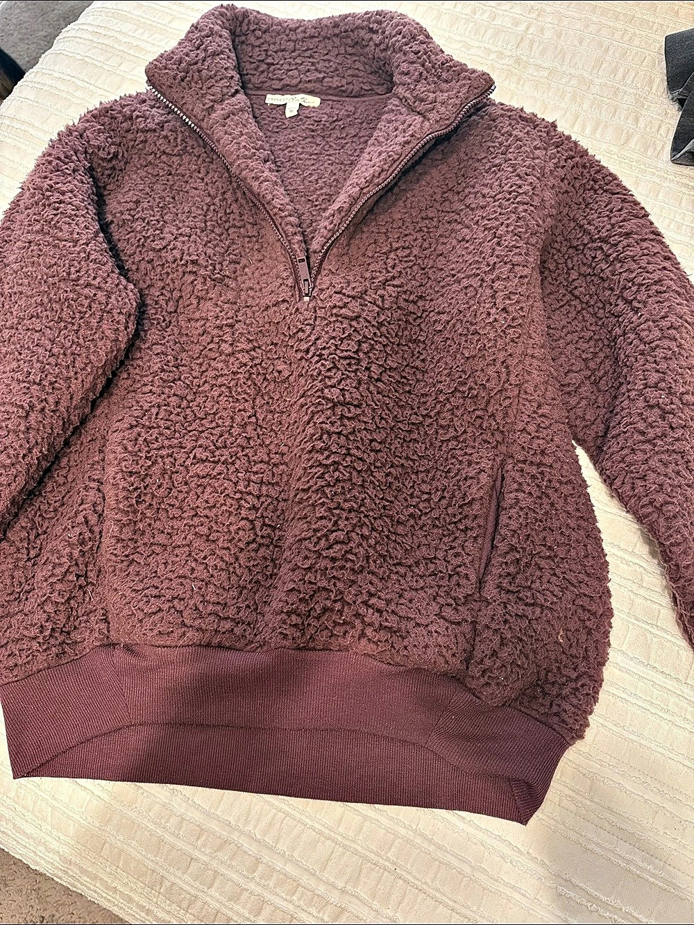Express One Eleven Faux Fur Quarter Zip Teddy Jacket in Purple